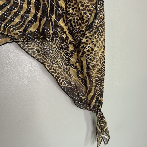 Vintage Animal Print Sheer Metallic tiger leopard chetah mixed cover up top o/s - Picture 3 of 7